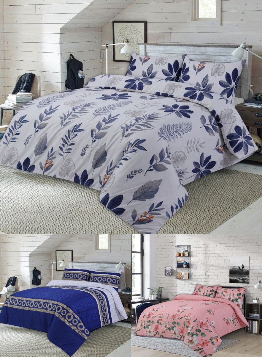 Microfibre Complete Leaves Duvet Cover Fitted Sheet Pillow Case Bedding Set