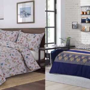 Microfibre Complete Geometric Duvet Cover Fitted Sheet Pillow Case Bedding Set