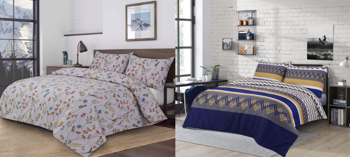 Microfibre Complete Geometric Duvet Cover Fitted Sheet Pillow Case Bedding Set