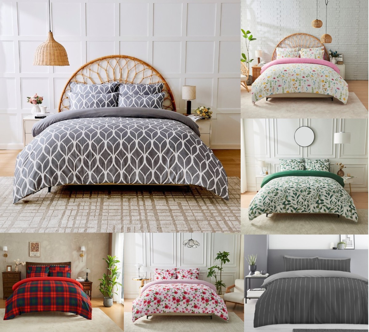 Super Dreamer Duvet Cover Check Stripes Floral Pillow Case Microfibre Bedding Set