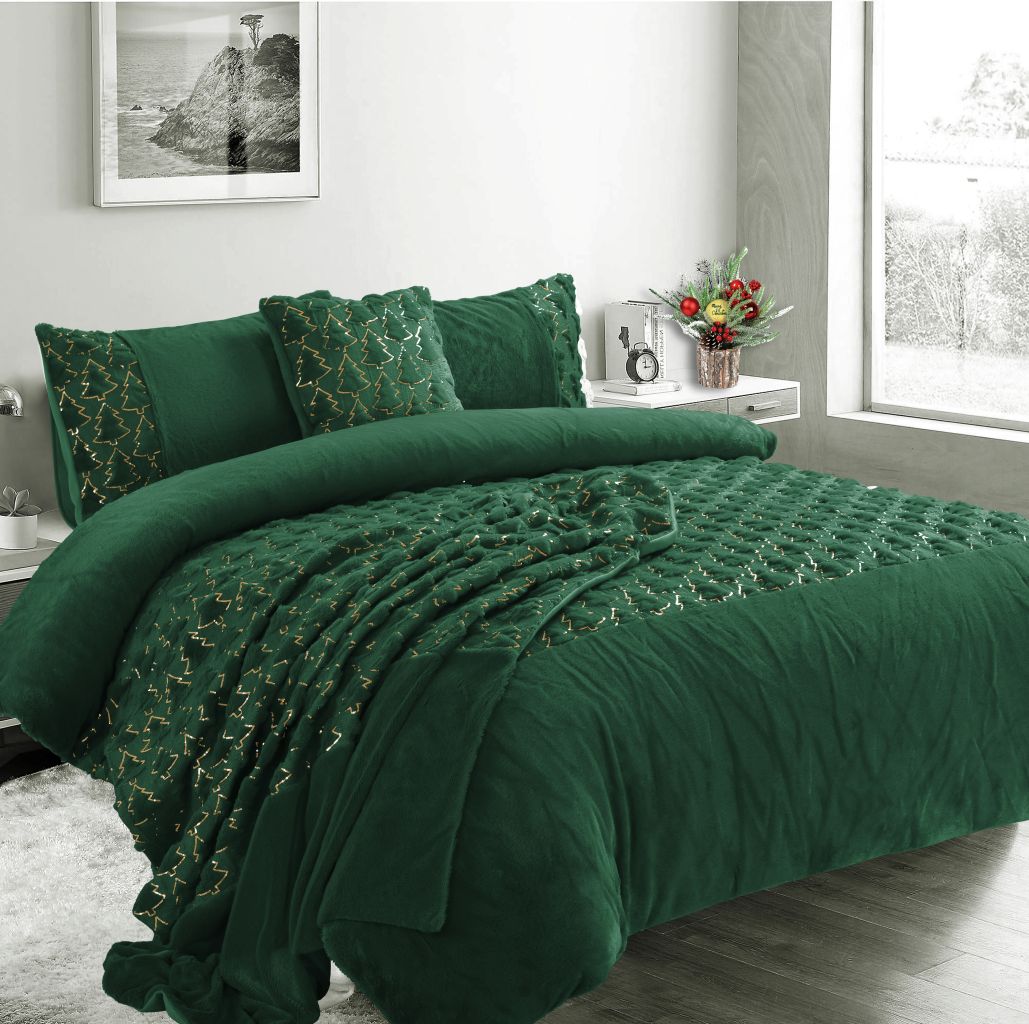 Christmas Tree Teddy Fleece Duvet Cover Bedding Set Or Throws or Cushion Cover - Image 3