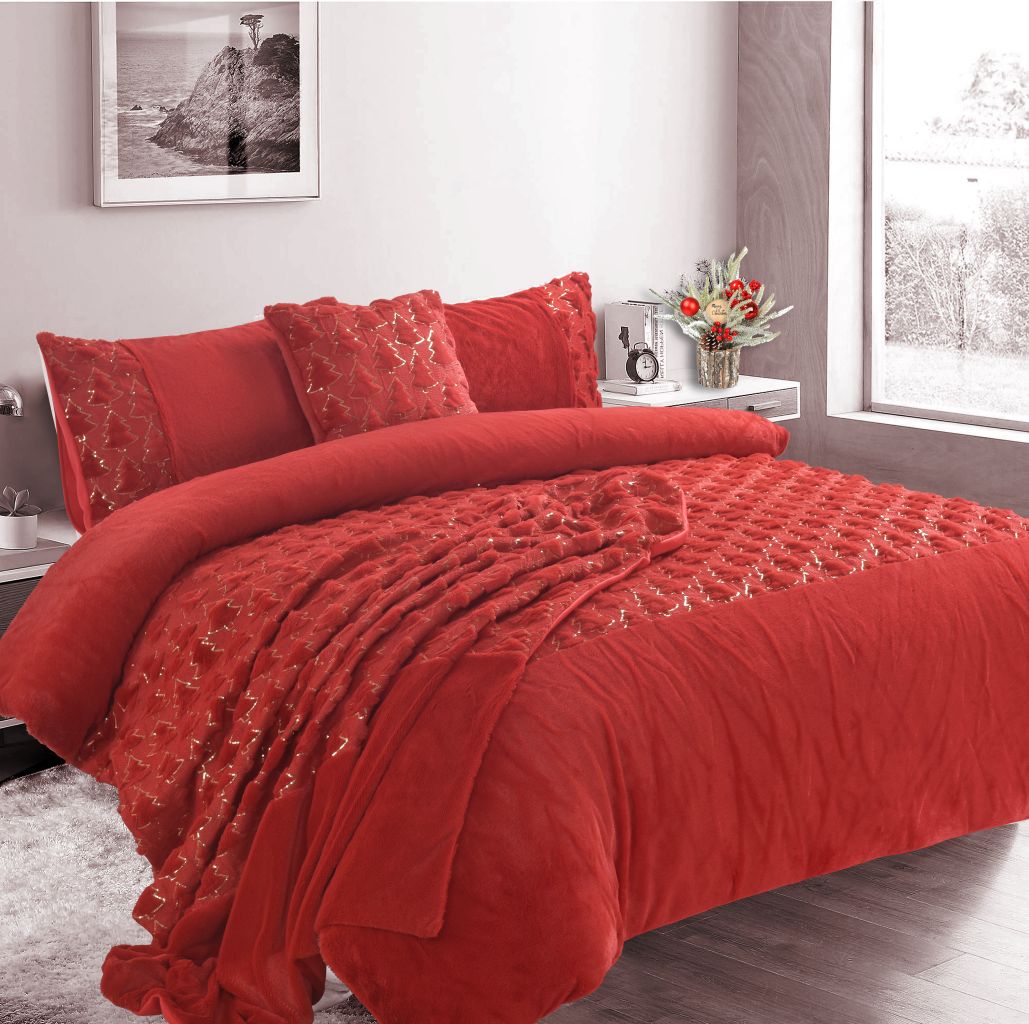 Christmas Tree Teddy Fleece Duvet Cover Bedding Set Or Throws or Cushion Cover - Image 2