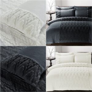 3D Embossed Amari Teddy Fleece Duvet Cover Bedding Set With Pillow Case