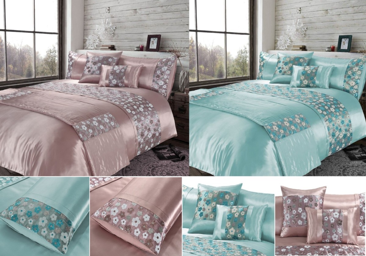 Luxury Romi Embroidery Floral Duvet Cover or Bed Runner Cushion Oblong Filled