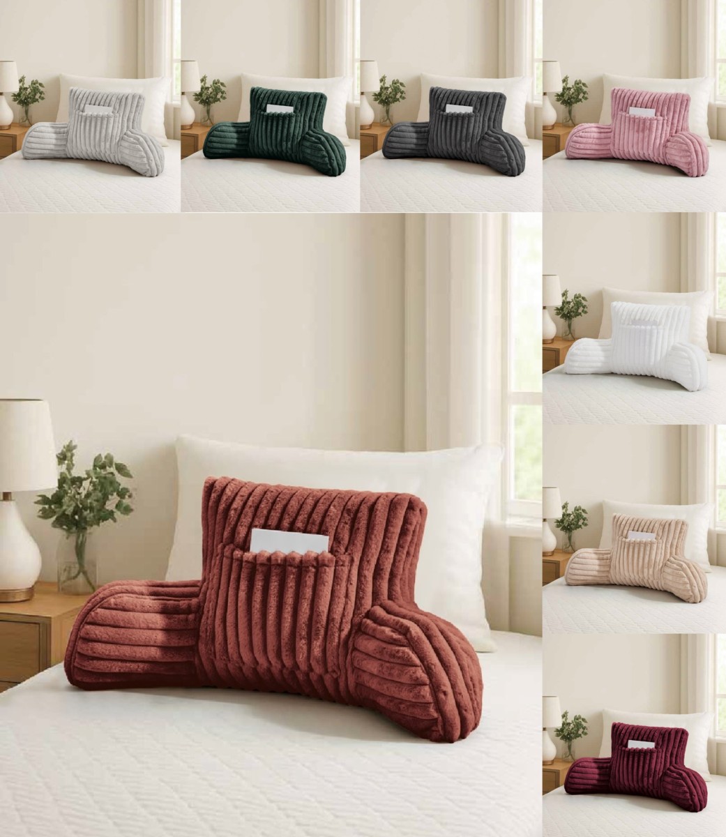 Large Fleece Cuddle Chair Pillow Bed Rest Cushion with Arms for Reading & Back Support