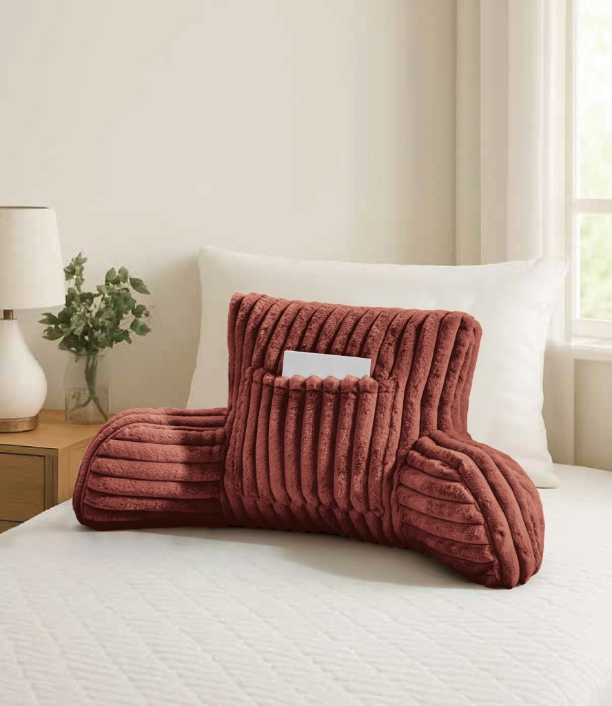 Large Fleece Cuddle Chair Pillow Bed Rest Cushion with Arms for Reading & Back Support - Image 4