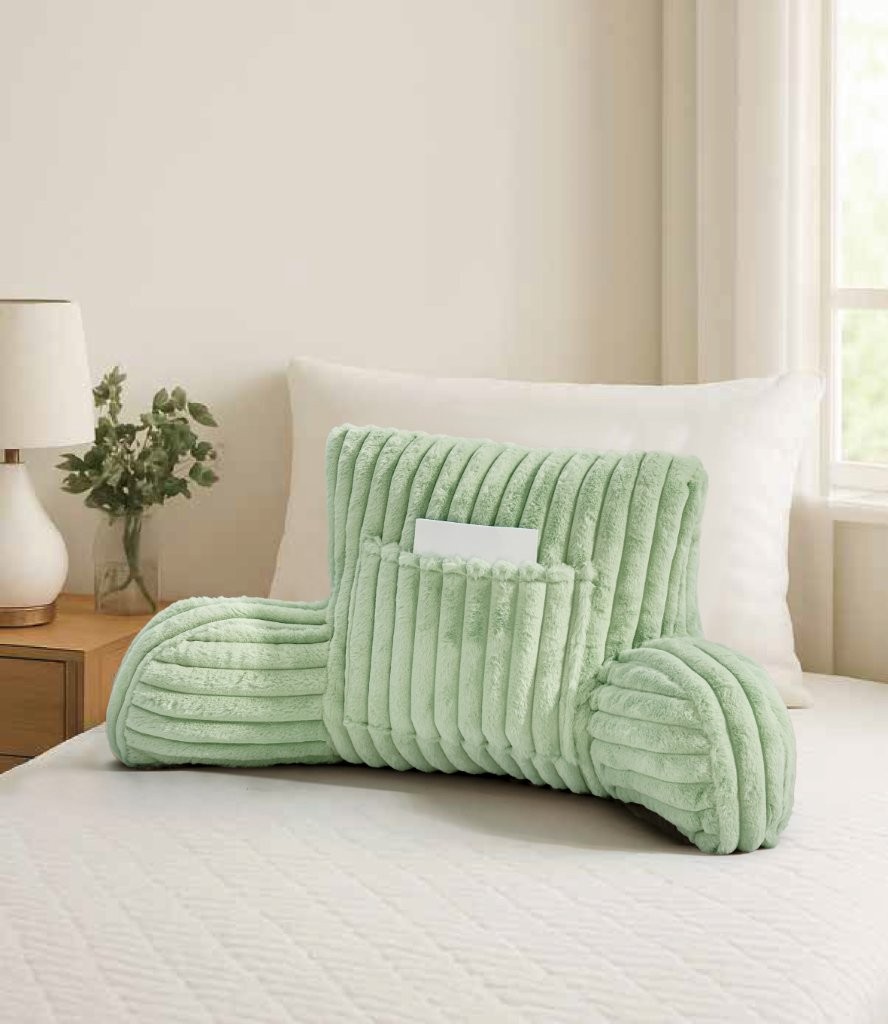 Large Fleece Cuddle Chair Pillow Bed Rest Cushion with Arms for Reading & Back Support - Image 3