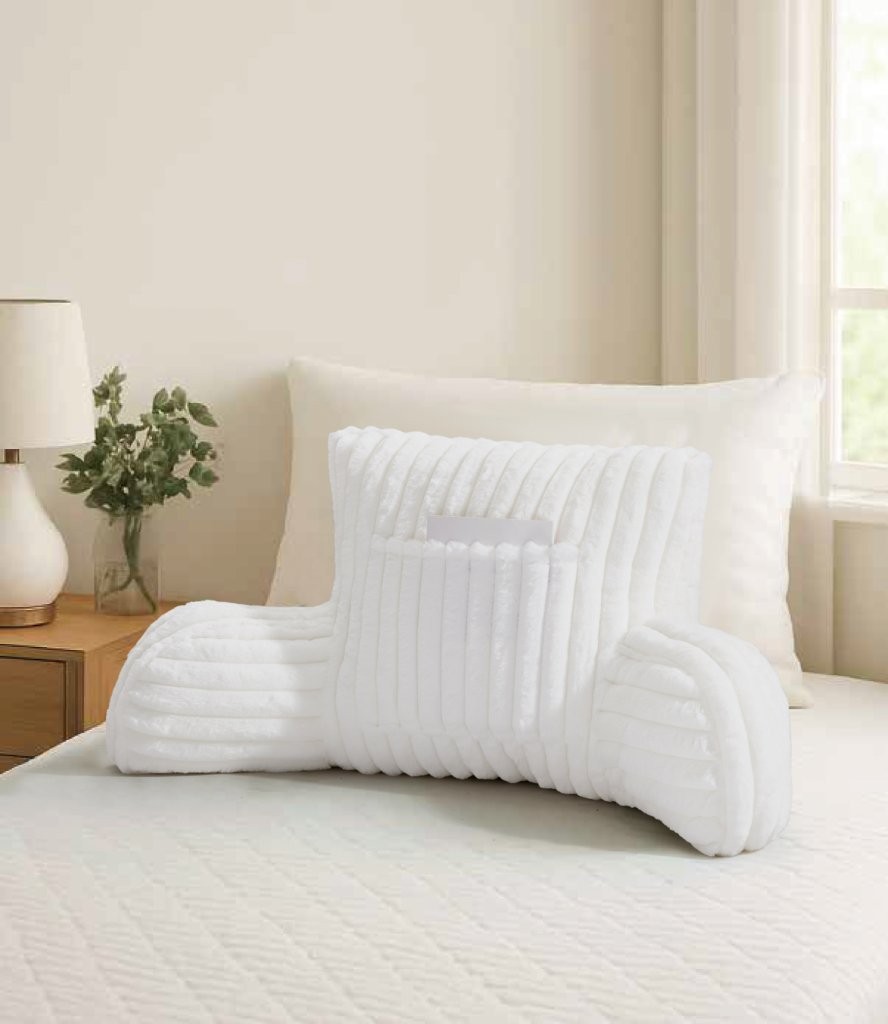 Large Fleece Cuddle Chair Pillow Bed Rest Cushion with Arms for Reading & Back Support - Image 2