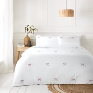 New Embroidered Duvet Quilt Cover with Pillowcase Bows Bedding Set