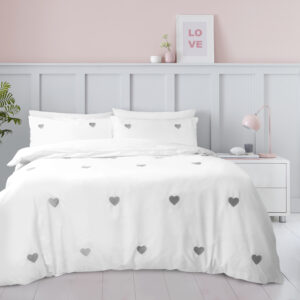 New Embroidered Duvet Quilt Cover with Pillowcase Hearts Bedding Set