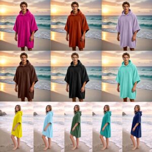 New Solid Colour Beach Poncho Towel – Sand Free Hooded Changing Robe