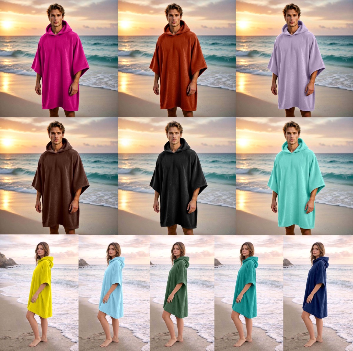 New Solid Colour Beach Poncho Towel – Sand Free Hooded Changing Robe