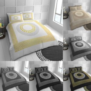 Greek Key Microfibre Duvet Cover with Pillowcase – Luxury Bedding Set