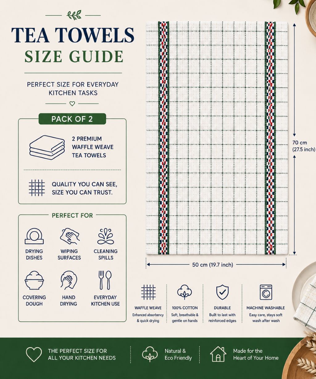 Hawai Tea Towels 2 Pack – 100% Cotton, Soft & Absorbent Kitchen Towels 50x70cm - Image 2