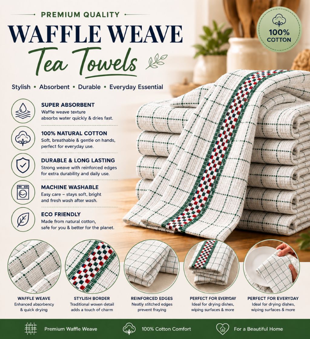 Hawai Tea Towels 2 Pack – 100% Cotton, Soft & Absorbent Kitchen Towels 50x70cm - Image 6