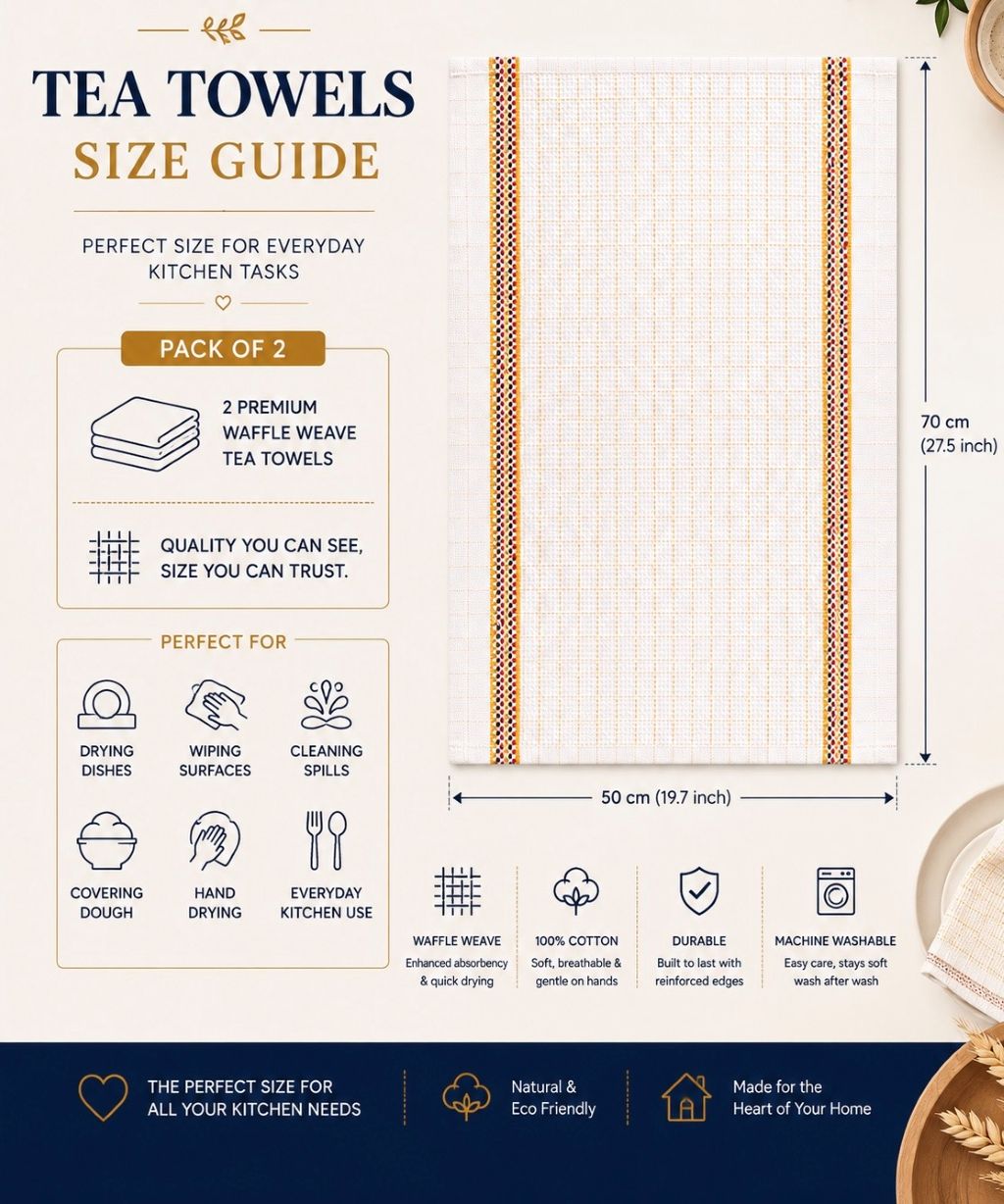 Hawai Tea Towels 2 Pack – 100% Cotton, Soft & Absorbent Kitchen Towels 50x70cm - Image 11