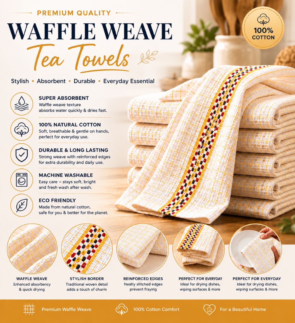 Hawai Tea Towels 2 Pack – 100% Cotton, Soft & Absorbent Kitchen Towels 50x70cm - Image 17