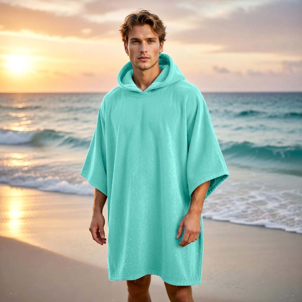 New Solid Colour Beach Poncho Towel – Sand Free Hooded Changing Robe - Image 3