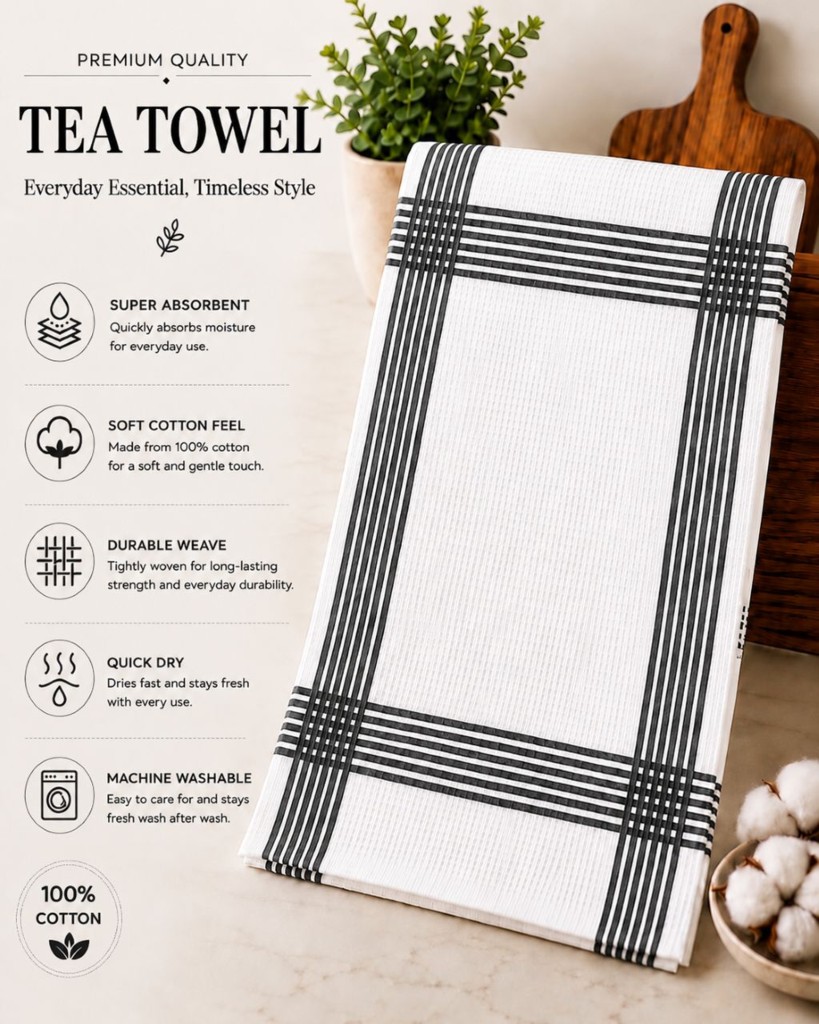 Waffle Tea Towels 2 Pack – 100% Cotton, Soft & Absorbent Kitchen Towels 50x70cm - Image 4