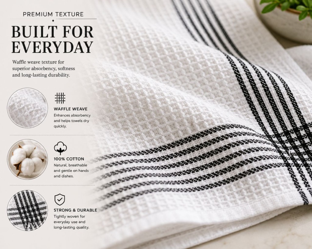 Waffle Tea Towels 2 Pack – 100% Cotton, Soft & Absorbent Kitchen Towels 50x70cm - Image 8
