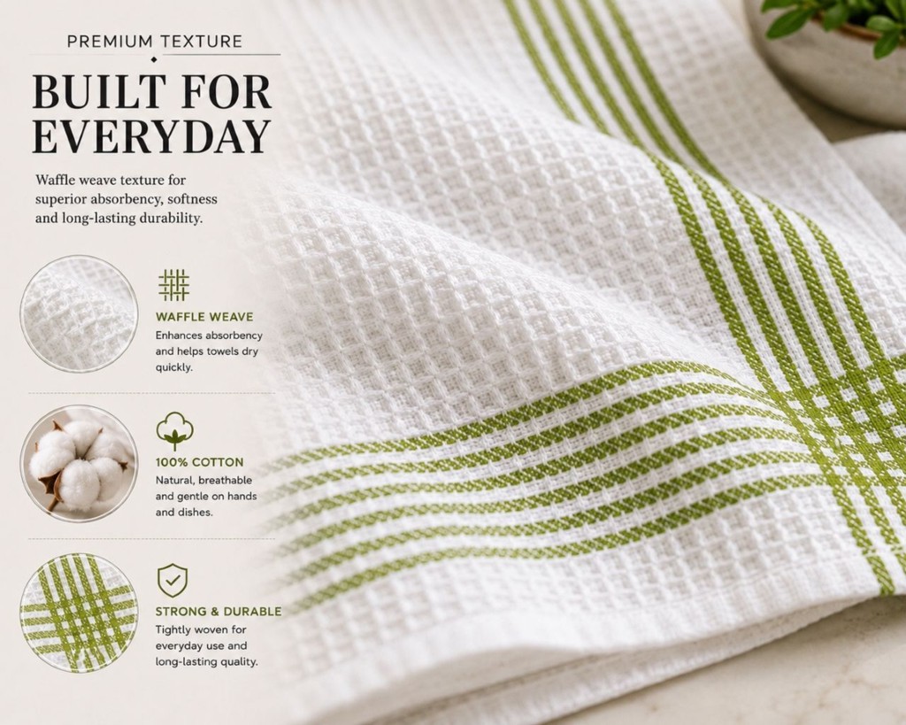 Waffle Tea Towels 2 Pack – 100% Cotton, Soft & Absorbent Kitchen Towels 50x70cm - Image 10