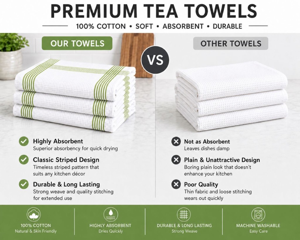 Waffle Tea Towels 2 Pack – 100% Cotton, Soft & Absorbent Kitchen Towels 50x70cm - Image 14