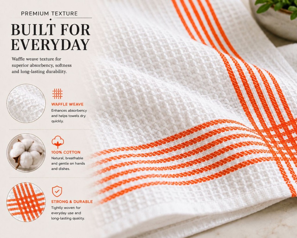 Waffle Tea Towels 2 Pack – 100% Cotton, Soft & Absorbent Kitchen Towels 50x70cm - Image 20