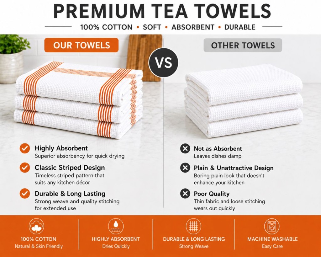 Waffle Tea Towels 2 Pack – 100% Cotton, Soft & Absorbent Kitchen Towels 50x70cm - Image 23