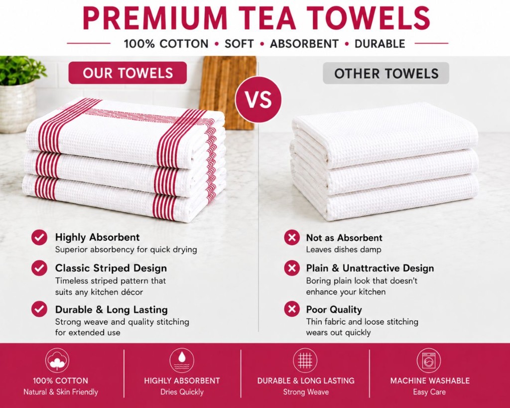 Waffle Tea Towels 2 Pack – 100% Cotton, Soft & Absorbent Kitchen Towels 50x70cm - Image 28