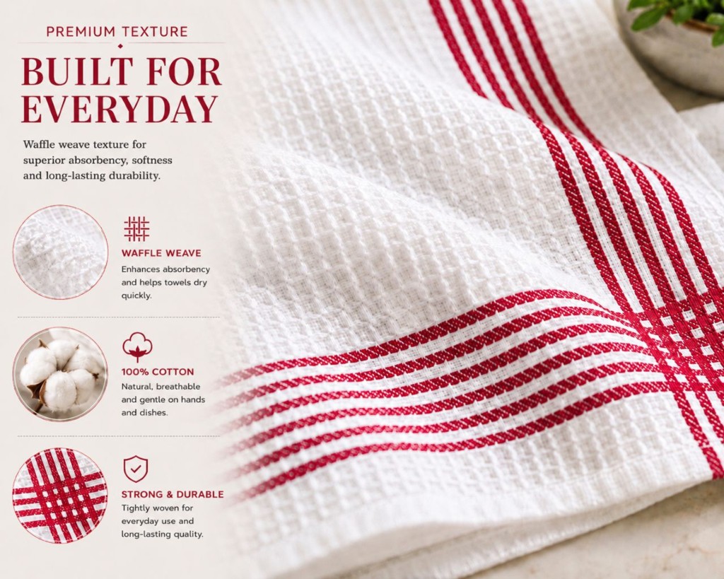 Waffle Tea Towels 2 Pack – 100% Cotton, Soft & Absorbent Kitchen Towels 50x70cm - Image 33