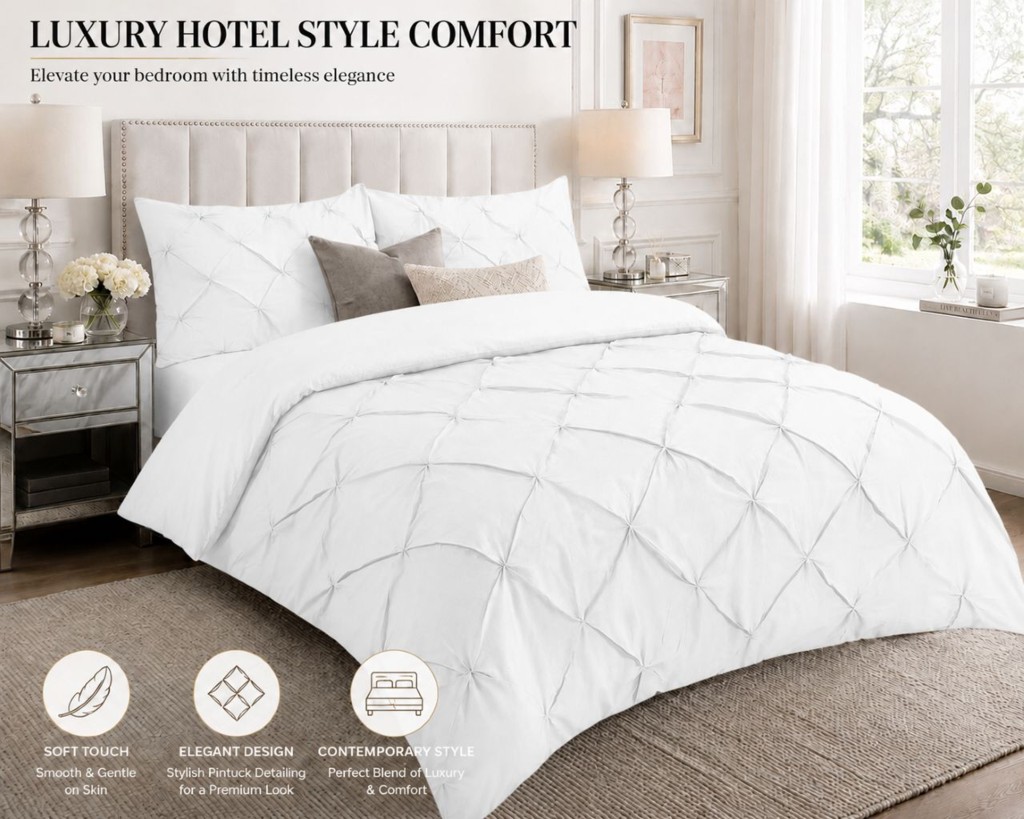 Alexander Pintuck Duvet Cover Set – Super Soft Brushed Microfibre Bedding with Pillowcases - Image 4