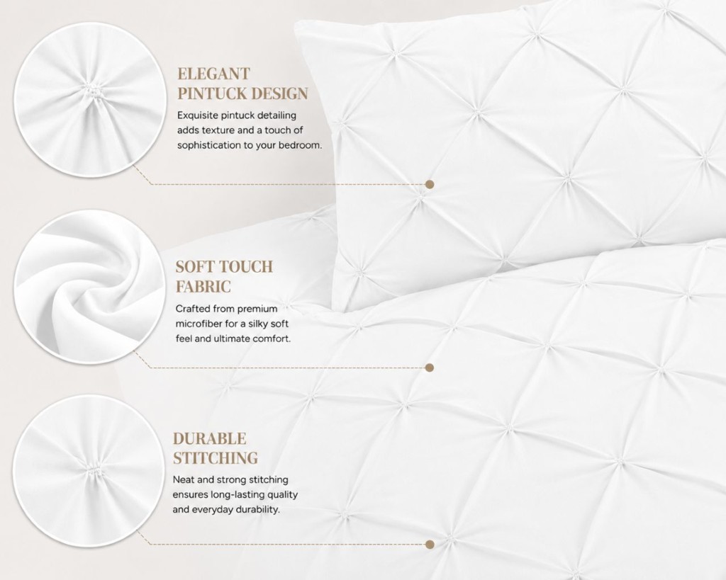 Alexander Pintuck Duvet Cover Set – Super Soft Brushed Microfibre Bedding with Pillowcases - Image 5