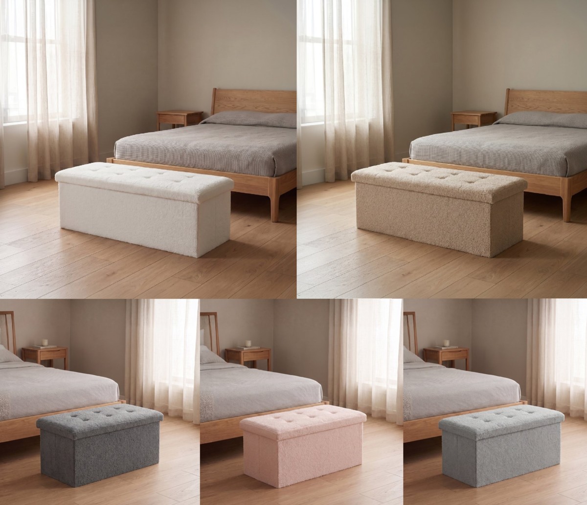 Mira Bouclé Ottoman Storage Box – Multipurpose Seat, Foot Stool, Toy Box & Home Organizer