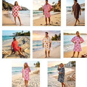 Printed Adult Beach Poncho Towel – Sand Free Hooded Changing Robe, Quick Dry Swim Cover Up