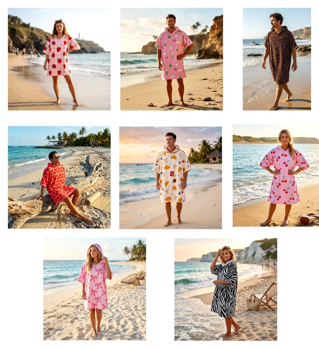 Printed Adult Beach Poncho Towel – Sand Free Hooded Changing Robe, Quick Dry Swim Cover Up