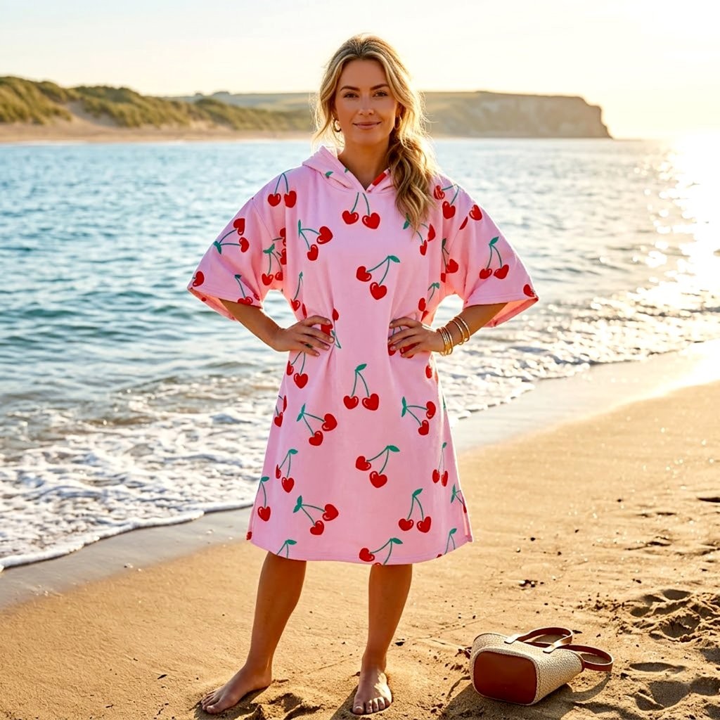Printed Adult Beach Poncho Towel – Sand Free Hooded Changing Robe, Quick Dry Swim Cover Up - Image 4