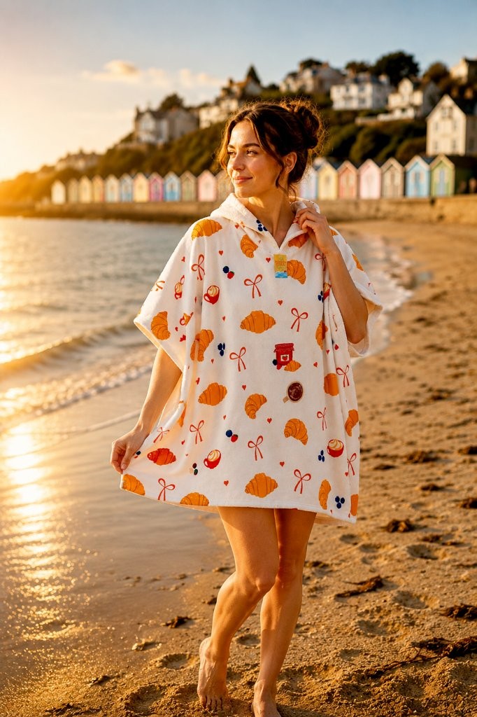 Printed Adult Beach Poncho Towel – Sand Free Hooded Changing Robe, Quick Dry Swim Cover Up - Image 6