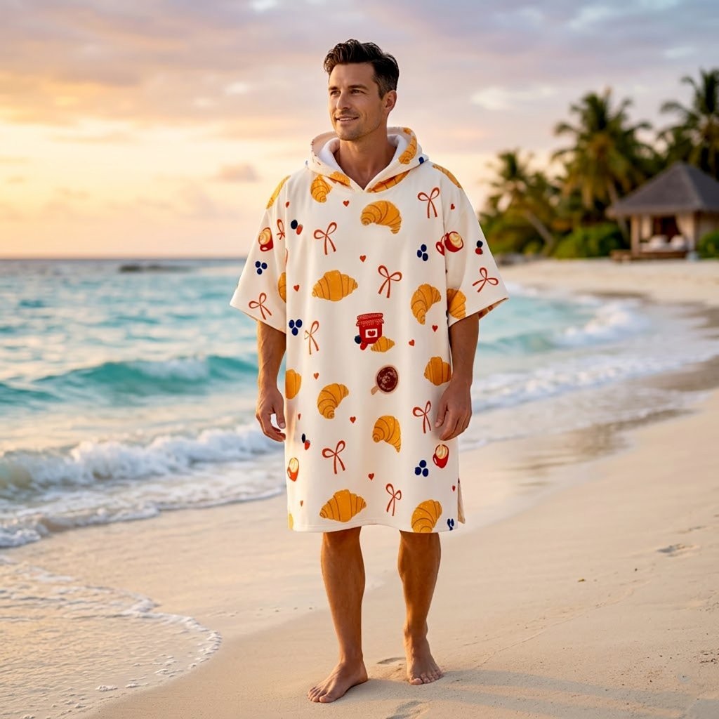 Printed Adult Beach Poncho Towel – Sand Free Hooded Changing Robe, Quick Dry Swim Cover Up - Image 7