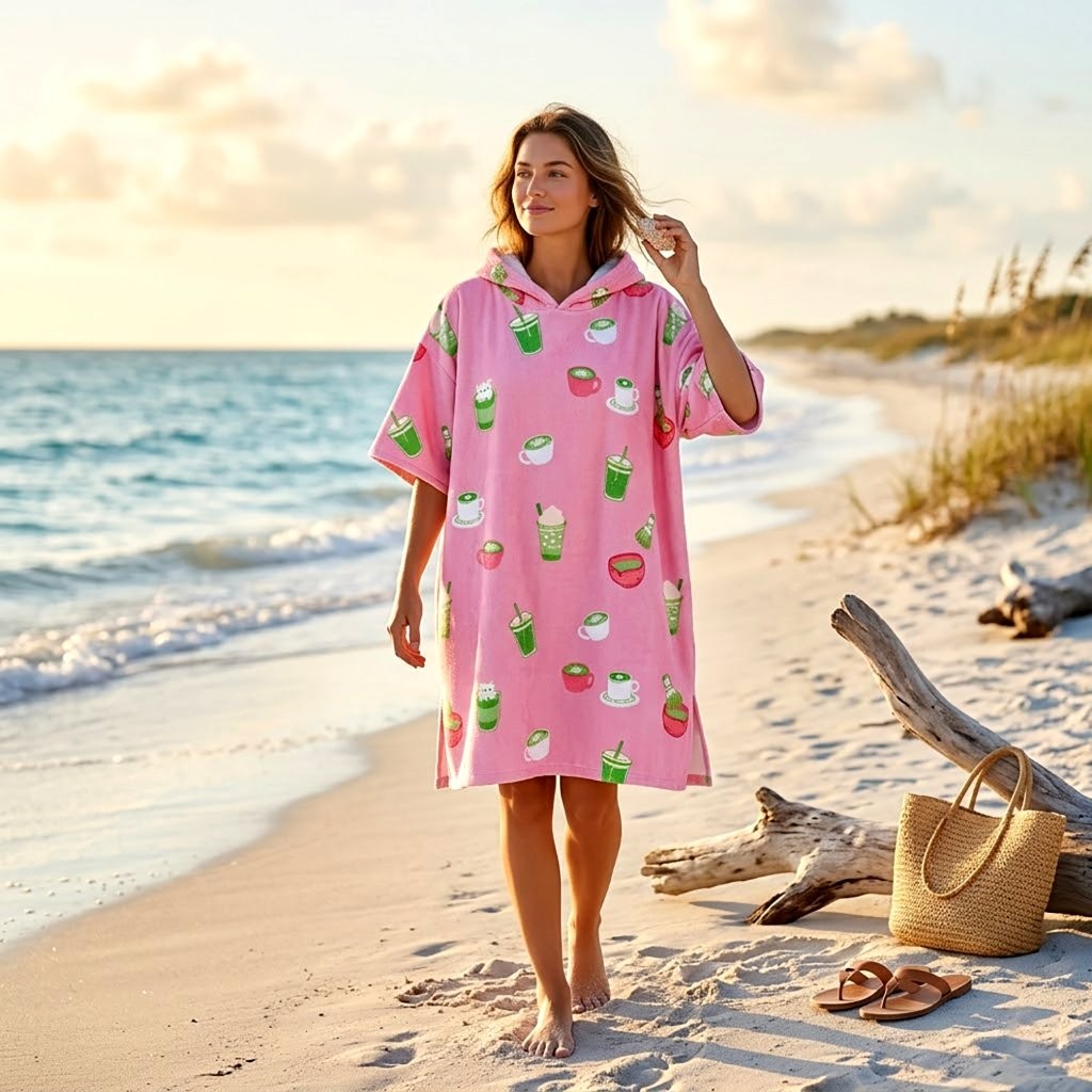 Printed Adult Beach Poncho Towel – Sand Free Hooded Changing Robe, Quick Dry Swim Cover Up - Image 16