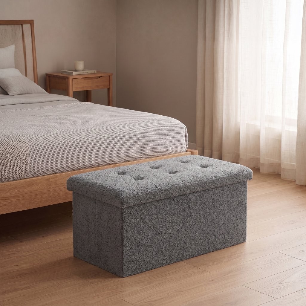 Mira Bouclé Ottoman Storage Box – Multipurpose Seat, Foot Stool, Toy Box & Home Organizer - Image 2