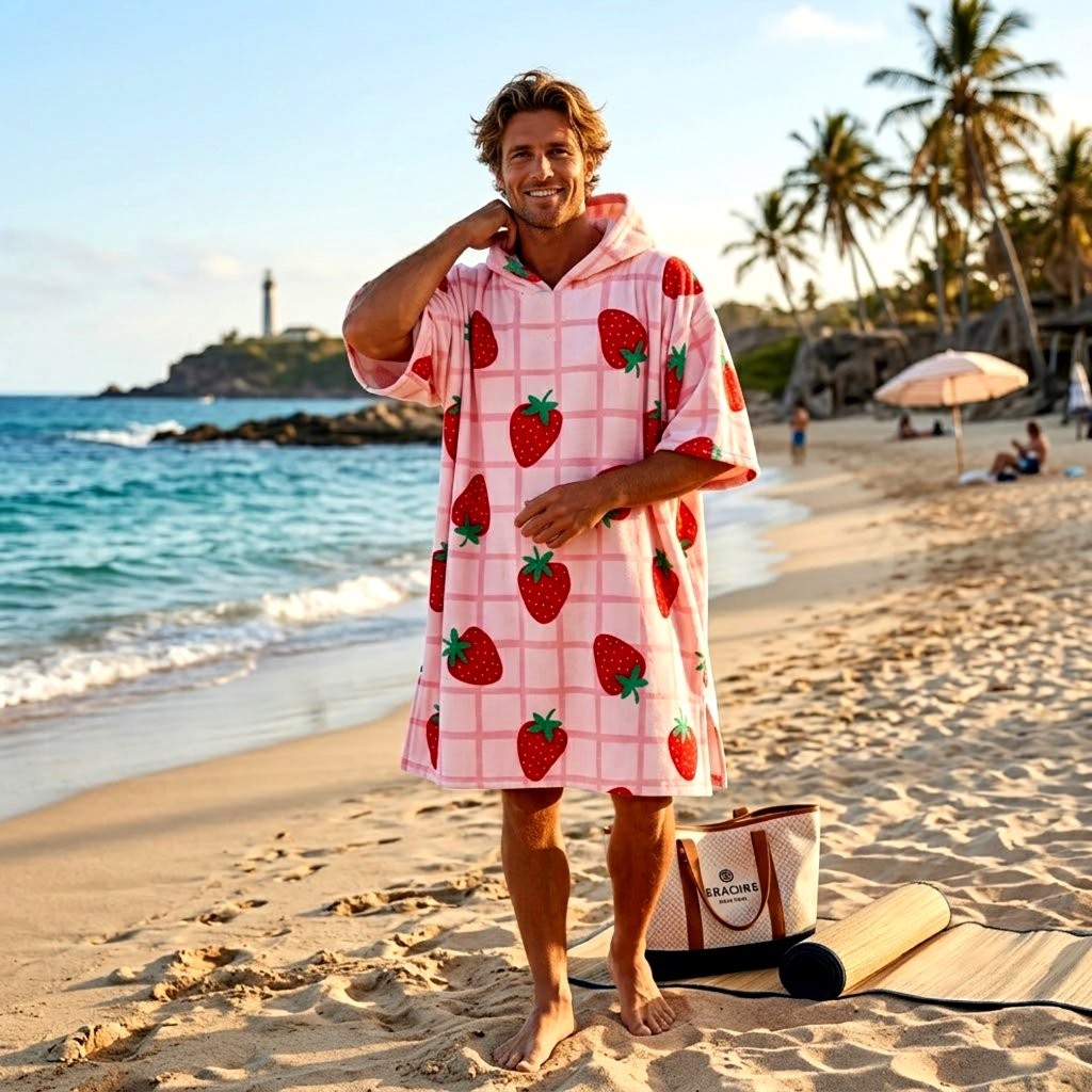 Printed Adult Beach Poncho Towel – Sand Free Hooded Changing Robe, Quick Dry Swim Cover Up - Image 18