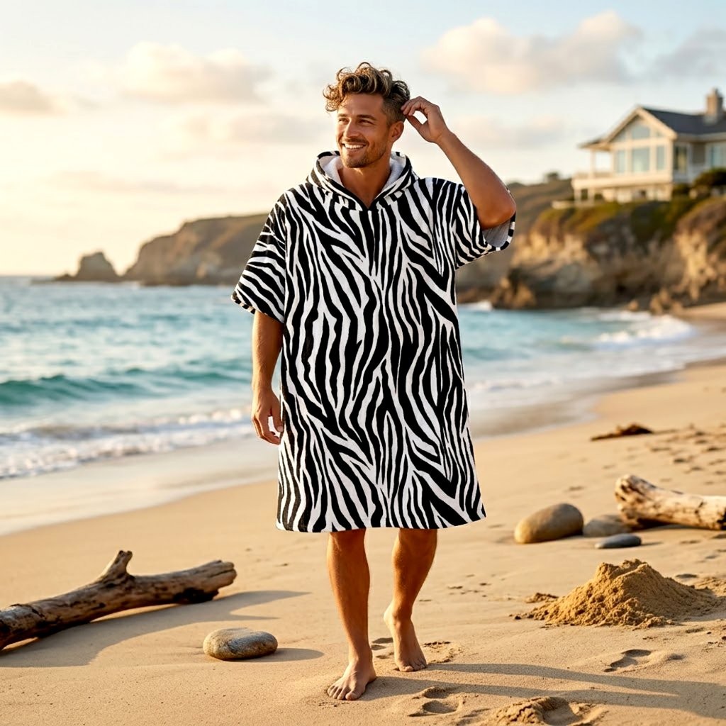 Printed Adult Beach Poncho Towel – Sand Free Hooded Changing Robe, Quick Dry Swim Cover Up - Image 21