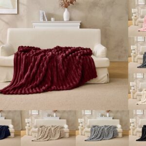 Supreme Chunky Ribbed Throw Blanket – Soft Fleece Bed, Couch & Sofa Throw, Lightweight Cozy Blanket