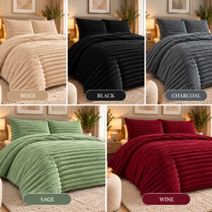 Chunky Teddy Fleece Duvet Cover Set Soft Warm Ribbed Winter Bedding