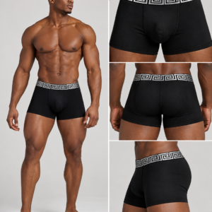 Men's Greek Key Boxer Shorts Cotton Rich Underwear Silver Gold Waistband Trunks